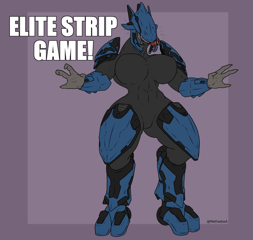 abs absurd_res alien armor big_breasts big_butt bodysuit breasts butt butt_from_the_front cleavage clothed clothing digitigrade female halo_(series) hi_res huge_breasts methados microsoft muscular muscular_female nipple_outline sangheili sharp_teeth skinsuit small_waist solo strip_game surprised_expression teeth thick_thighs tight_clothing video_games wide_hips xbox_game_studios