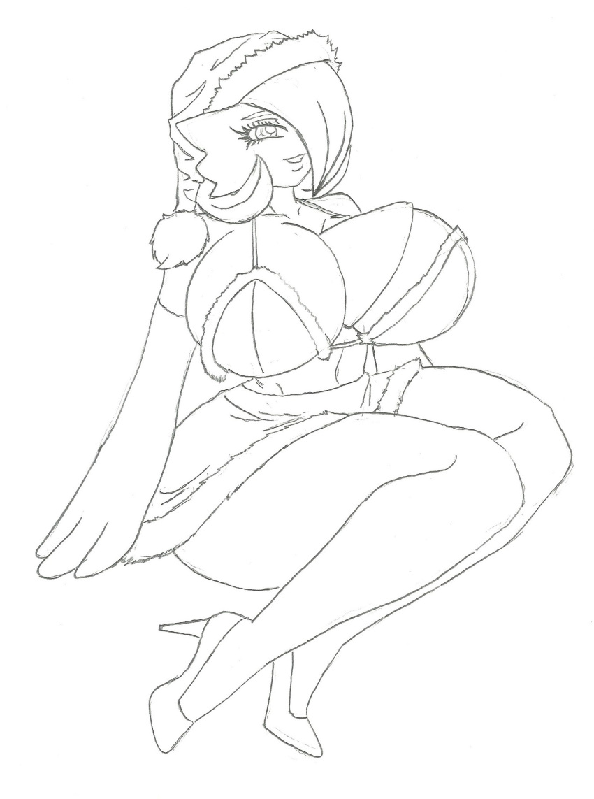 anthro big_breasts breasts christmas christmas_clothing christmas_headwear clothed clothing female footwear gardevoir generation_3_pokemon headgear headwear hi_res high_heels holidays huge_breasts krocialblack looking_at_viewer nintendo not_furry pokemon pokemon_(species) smile solo video_games