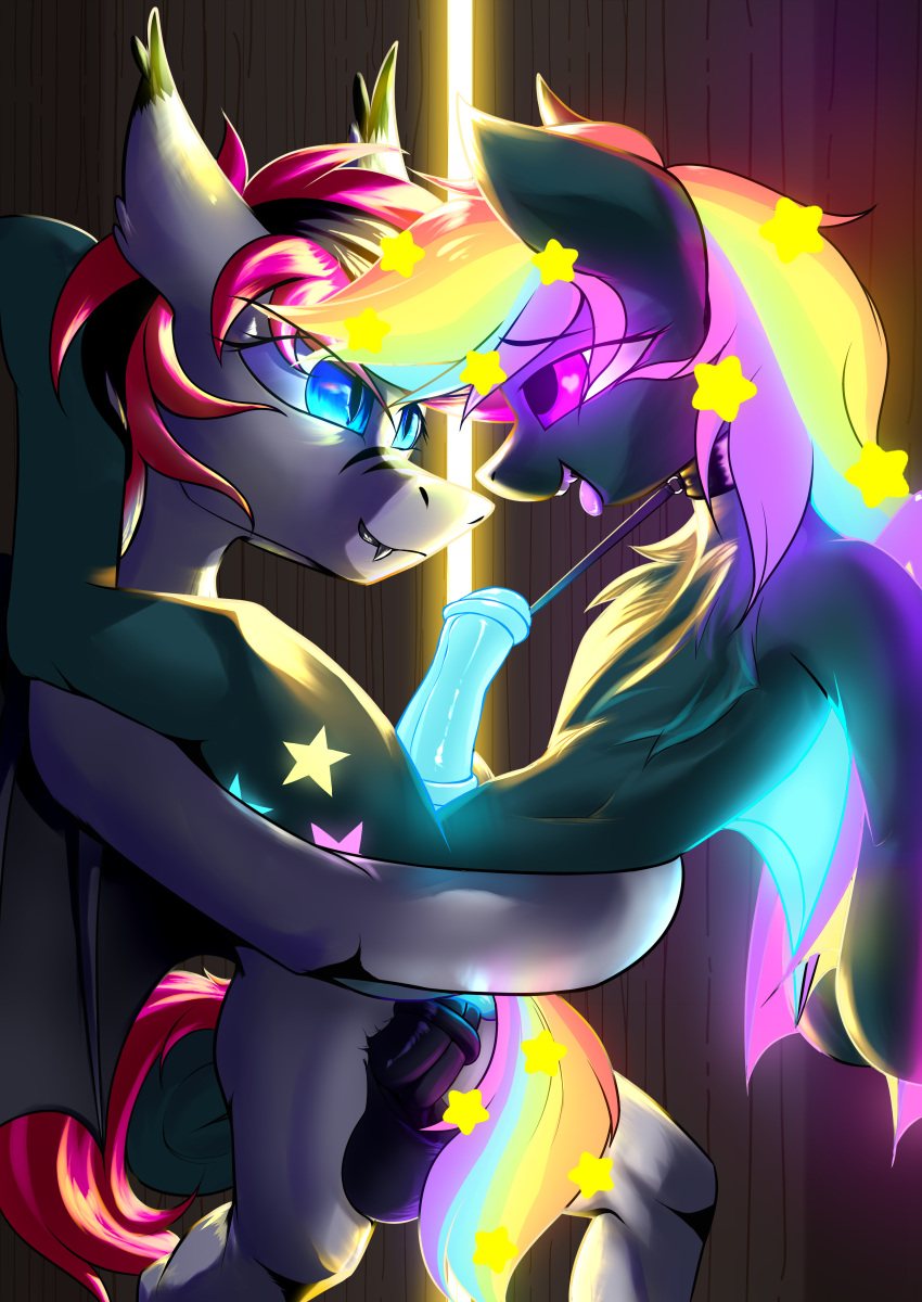 absurd_res anal anus bat_pony bat_wings collar duo equid equine fan_character friendship_is_magic genitals glowing glowing_eyes glowing_genitalia glowing_penis hasbro hi_res horse ktk's_sky male male/male mammal membrane_(anatomy) membranous_wings my_little_pony penis pony sex wings