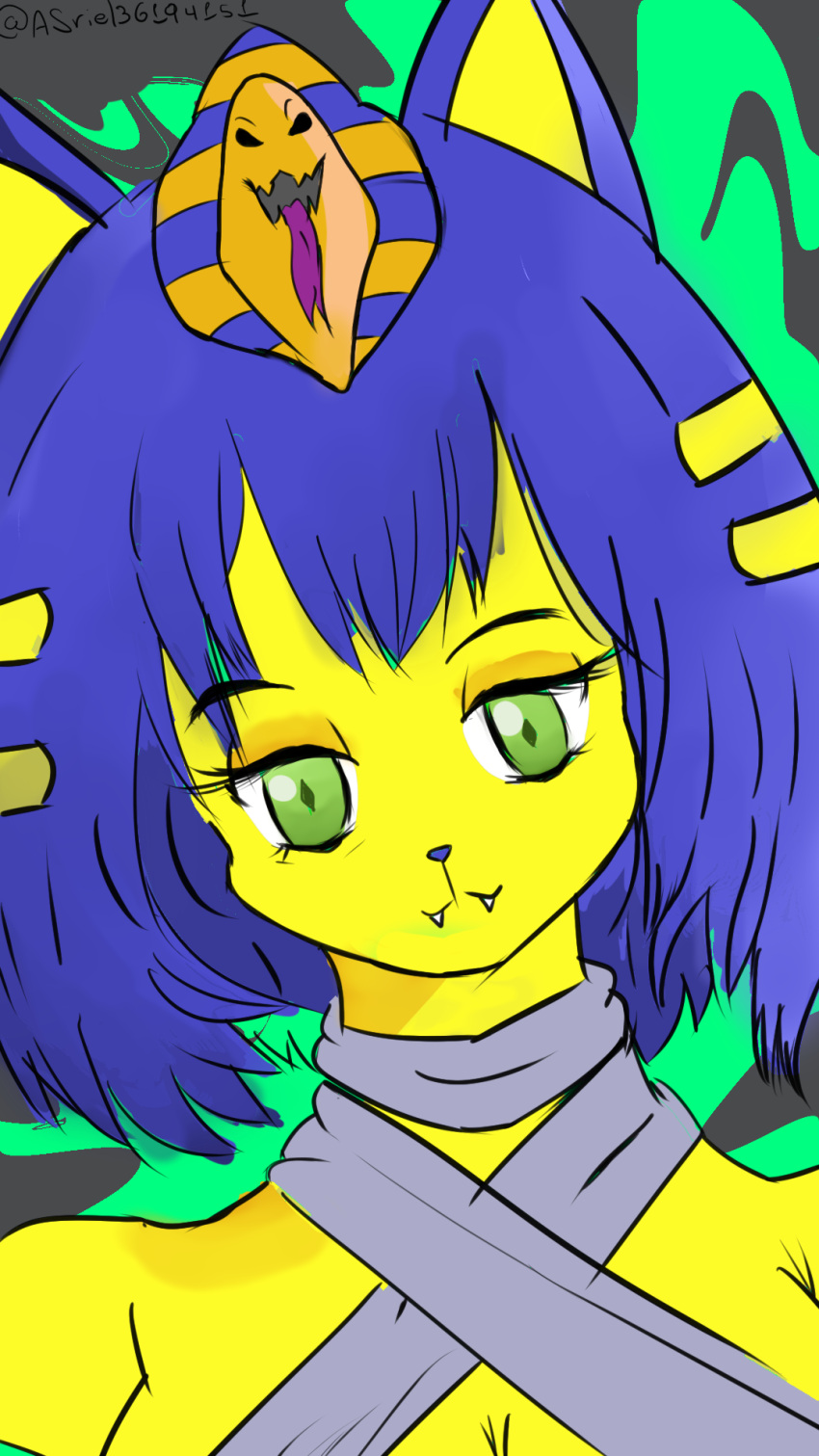 animal_crossing animal_humanoid ankha_(animal_crossing) anthro blackpatapon clothing domestic_cat egyptian felid felid_humanoid feline felis female green_eyes hi_res humanoid mammal mammal_humanoid narrowed_eyes nintendo solo video_games