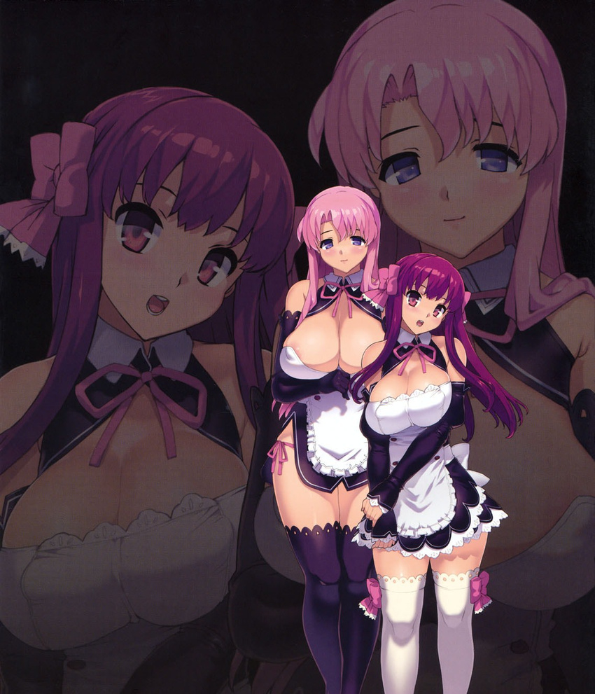 2girls amane_(dream_c_club) blush breasts cleavage dream_c_club highres multiple_girls rui_(dream_c_club) smile waitress zoom_layer