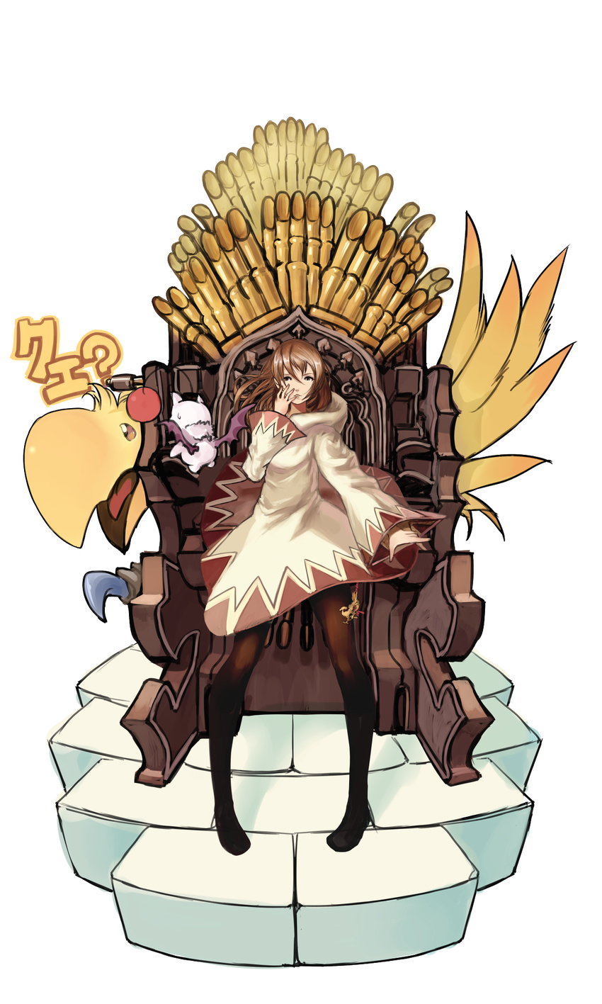 blonde_hair chair chocobo female final_fantasy highres kansou_samehada kei_t_sr long_hair moogle pantyhose robe throne white_mage