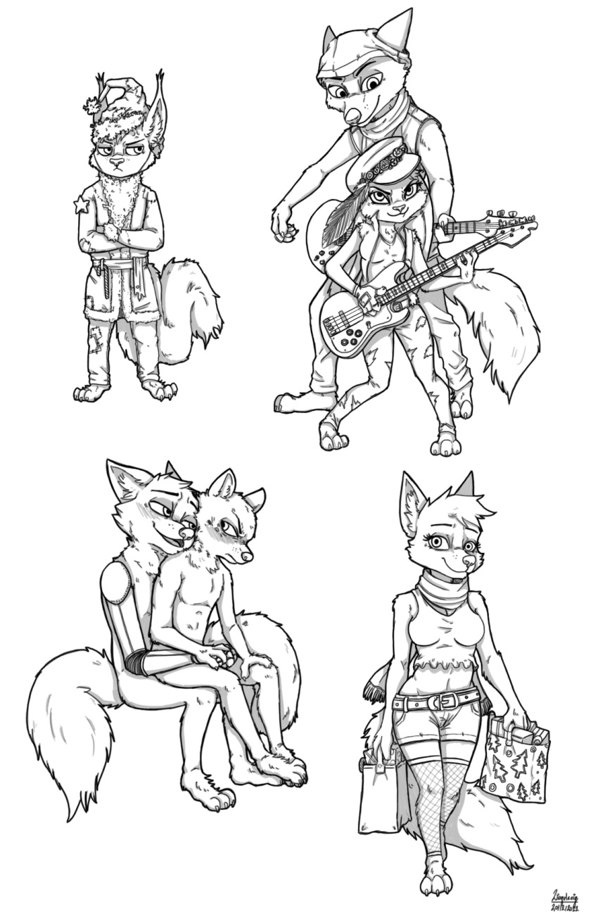 anthro asher_bowman bad_guy_cafe bass_guitar canid canine christmas christmas_clothing christmas_headwear clothing conor_(merc_marten) cureuil_(adricureuil) duo erin_(merc_marten) female fox guardians_of_the_galaxy guitar hat headgear headwear hi_res holidays lagomorph leporid male mammal marvel musical_instrument nude plucked_string_instrument procyonid rabbit raccoon red_fox robyn_mcferral_(merc_marten) rocket_raccoon rodent santa_hat sciurid silver_fox solo string_instrument tree_squirrel ziegelzeig