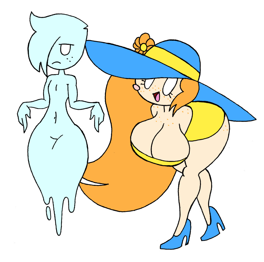 alpha_channel big_breasts blue_body breasts brother brother_and_sister cleavage clothed clothing duo empty_eyes female freckles freckles_on_breasts ghost hair hair_over_eye hi_res human humanoid looking_at_viewer male mammal one_eye_obstructed rexon02 sibling simple_background sister spirit sun_hat thick_thighs transparent_background wide_hips