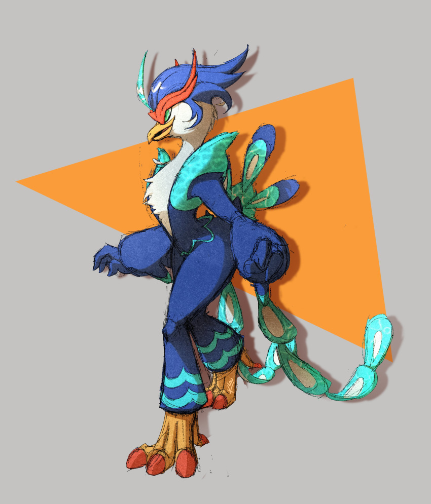 absurd_res anthro beak blue_body blue_eyes blue_feathers feathers fluffy_chest hi_res kloudraws male nintendo pokemon quaquaval small_waist solo talons video_games