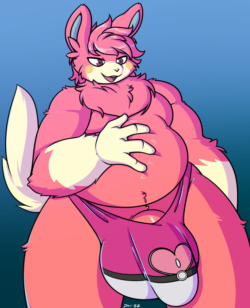 anthro balls big_balls big_bulge big_penis bulge clothing daniruu fluffy fur genitals ground_squirrel hair hi_res male mammal marmot nintendo overweight overweight_anthro overweight_male pawmot penis pink_body pink_eyes pink_fur pink_hair pokeball_underwear pokemon pokemon_(species) pubes rodent sciurid shiny_pokemon solo thong underwear video_games yellow_cheeks