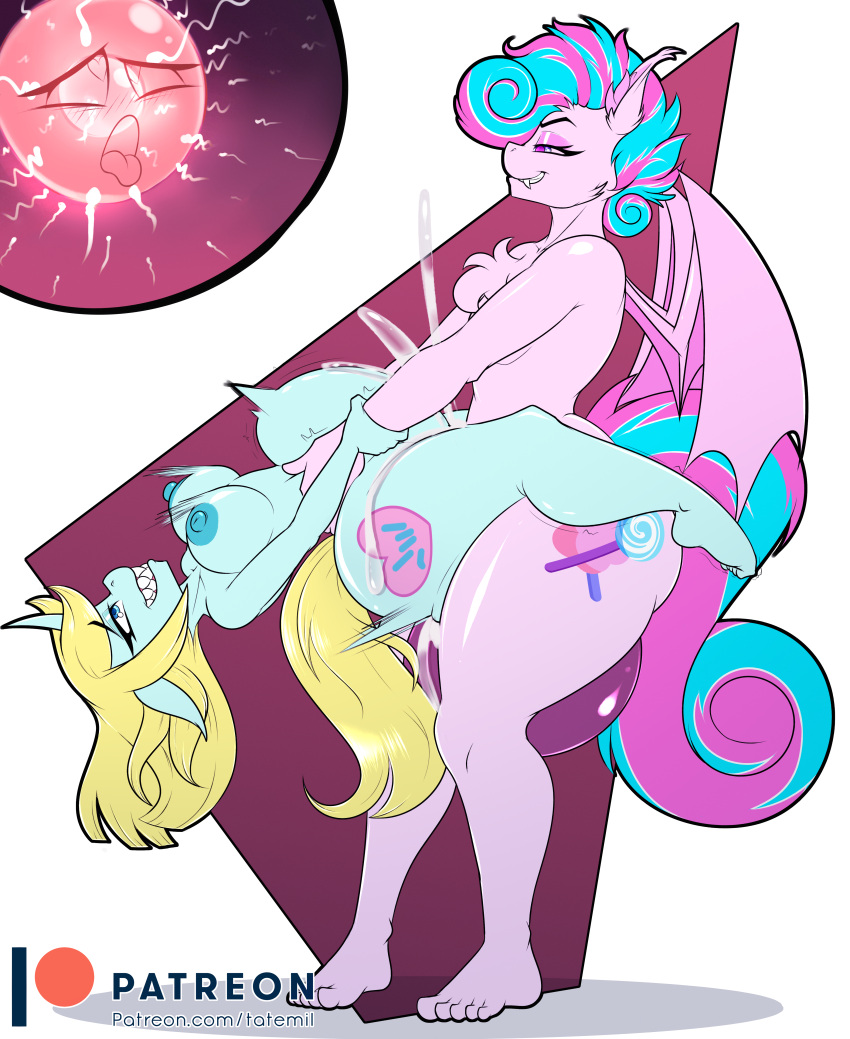 abdominal_bulge absurd_res anthro bat_pony big_butt bodily_fluids butt cum cum_inside equid genital_fluids hasbro hi_res mammal my_little_pony size_difference tatemil