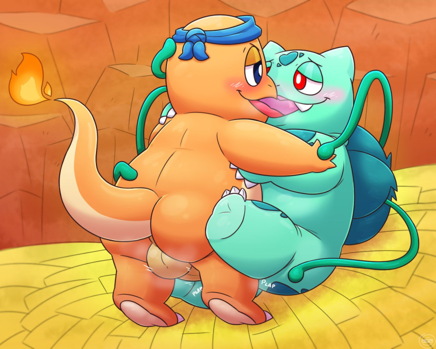 &lt;3 3_toes accessory anal anal_penetration backsack balls blue_eyes blush bulbasaur butt charmander claws cute_fangs detailed_background duo feet feral feral_on_feral feral_penetrated feral_penetrating feral_penetrating_feral fire flaming_tail french_kissing from_front_position generation_1_pokemon genitals green_body green_scales headband hi_res humanoid_genitalia humanoid_penis kissing leonthelionel looking_pleasured lying male male/male male_penetrated male_penetrating male_penetrating_male mating_press motion_lines nintendo on_back orange_body passionate penetration penile penile_penetration penis plant pokemon pokemon_(species) red_eyes scales sex toes tongue video_games vines