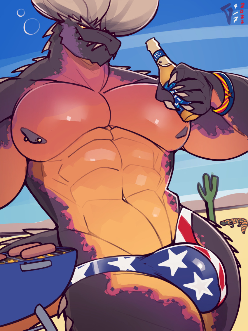 2022 3:4 4th_of_july abs absurd_res alcohol ambient_lizard ambiguous_gender anthro arizona arizona_flag beer beverage big_bulge big_pecs blue_clothing blue_underwear bottle bracelet brown_body brown_scales bubble bud_light bulge cactus capcom clothing cloud container desert drunk drunk_bubble duo elder_dragon food genital_outline grill grilling helodermatid hi_res holding_beer holding_beverage holding_bottle holding_container holding_object horn hot_dog jewelry lizard male male/ambiguous maxydont monster_hunter multicolored_body multicolored_clothing multicolored_scales multicolored_underwear muscular muscular_anthro muscular_male navel nergigante nipple_piercing nipples orange_body orange_scales patriotic_clothing patriotic_underwear patriotism patterned_underwear pecs penis_outline piercing plant politics red_body red_clothing red_scales red_underwear reptile scales scalie signature sky smile solo_focus spiked_tail spikes spikes_(anatomy) standing star stars_and_stripes substance_intoxication tan_body tan_scales teeth thick_thighs thong two_tone_body two_tone_clothing two_tone_scales two_tone_underwear underwear united_states_of_america video_games watermark white_clothing white_underwear yellow_eyes