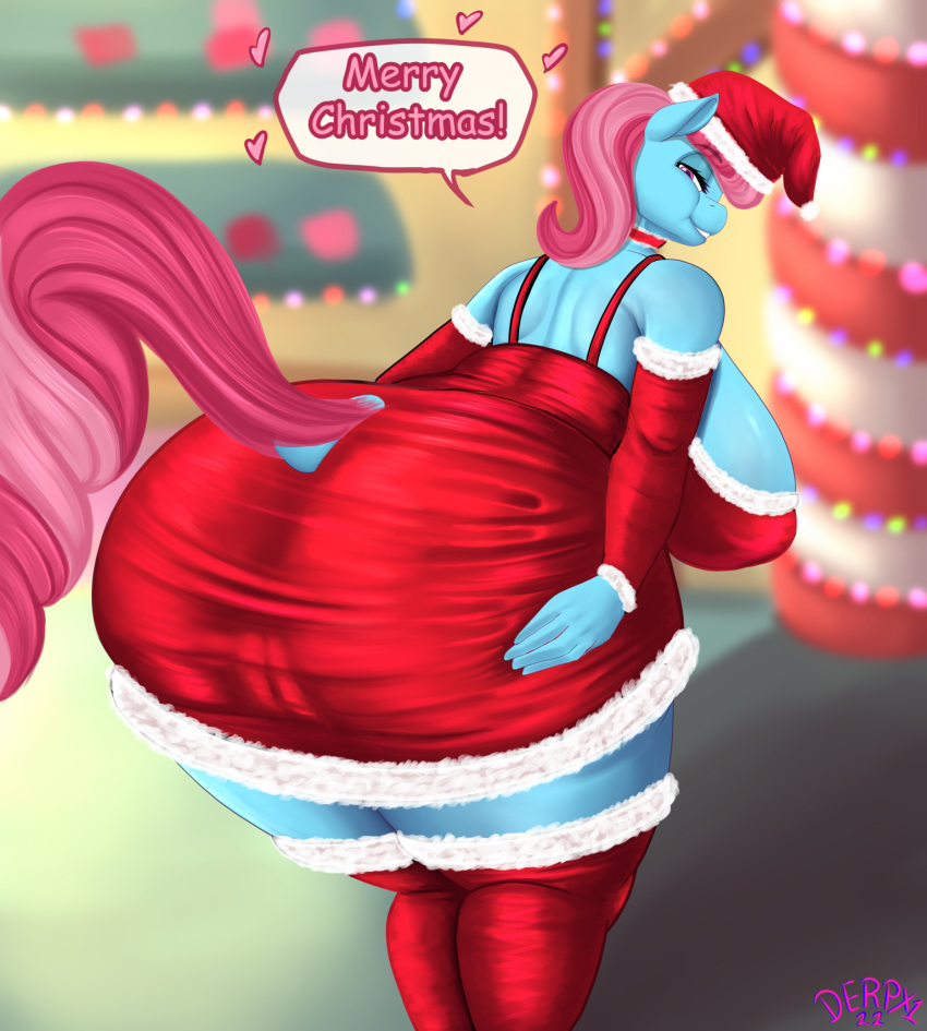 anthro anthrofied big_breasts big_butt breasts butt camel_toe christmas christmas_clothing christmas_headwear clothing derpx1 equid equine female friendship_is_magic hasbro hat headgear headwear hi_res holidays huge_butt mammal mature_female mrs._cake_(mlp) my_little_pony santa_hat