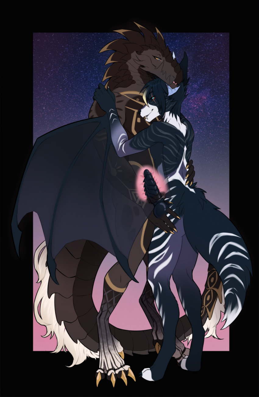 absurd_res anthro bat coldesthands crocodilian dragon duo female hi_res hybrid male male/female mammal nyra_(knull) penumbra_(luhhdan) reptile scalie xray_view