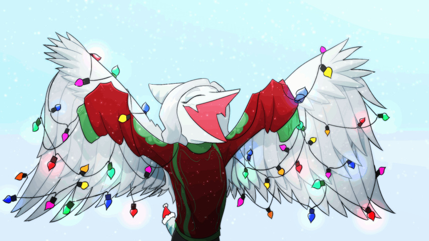 2_frame_animation amber_(snoot_game) animated anthro blue_body cavemanon child christmas christmas_clothing christmas_headwear christmas_lights clothing colored eyes_closed fan_character fangs feathered_wings feathers female grey_hair hair hat hat_on_tail headgear headwear hi_res holidays long_sleeves open_mouth open_smile oversized_shirt pterodactylus pterosaur reptile santa_hat scalie shaded short_playtime short_tail smile snoot_game_(fan_game) snow snowflake solo spread_wings teeth wings young
