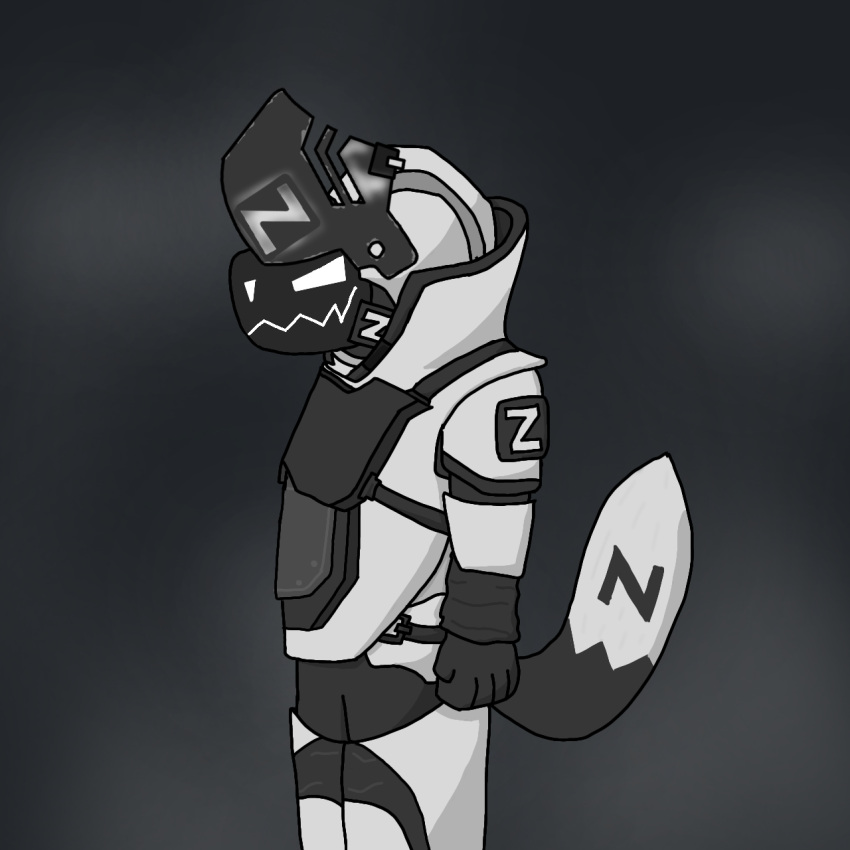 ambiguous_gender anthro armor bomb_suit clothing gloves handwear heavy_armor hi_res machine mask mister_redintong payday_(series) protogen shaded side_view simple_background simple_shading solo solo_focus