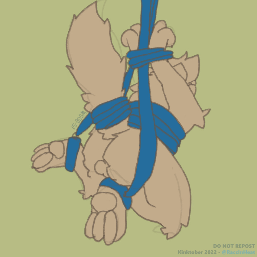 anthro arms_tied balls bdsm bondage bound butt genitals hi_res hyena kinktober legs_tied male mammal nonbinary_(lore) raccinheat restraints rope rope_bondage solo