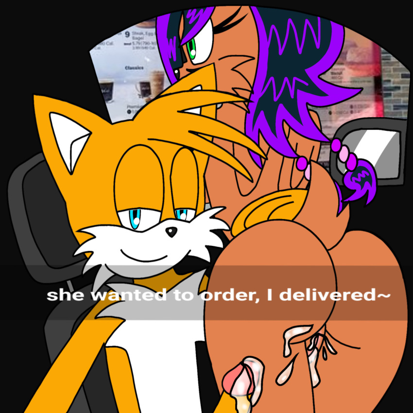aged_up anthro archie_comics bodily_fluids canid canine car cum cum_in_pussy cum_inside duo female fox genital_fluids he_wants_to_order hi_res male male/female mammal meme miles_prower nicole_the_lynx sega selfie smile smirk smirking_at_viewer snapchat sonic_the_hedgehog_(archie) sonic_the_hedgehog_(comics) sonic_the_hedgehog_(series) vehicle