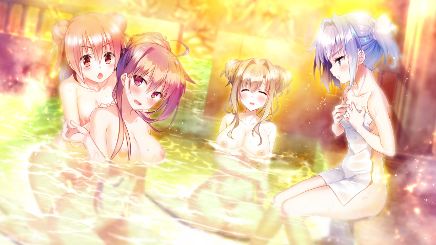 bathing breast_hold fluorite game_cg hayakawa_harui misaki_yuu naked nipples onsen sakura_misaki_(artist) shouna_mitsuishi sorceress_*_alive!_~the_world's_end_fallen_star~ tagme towel wet