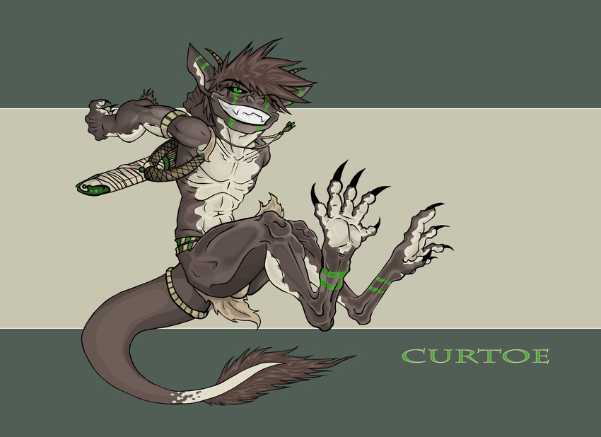 being claws creature curtoe fantasy green_eyes grin highres jumping monster oc original smile