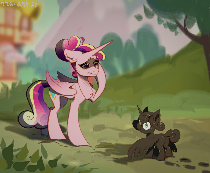 chest_tuft equid equine female flurry_heart_(mlp) friendship_is_magic hair hair_bun hasbro hi_res horn mammal mud mud_covered my_little_pony princess_cadance_(mlp) rrd-artist tuft winged_unicorn wings