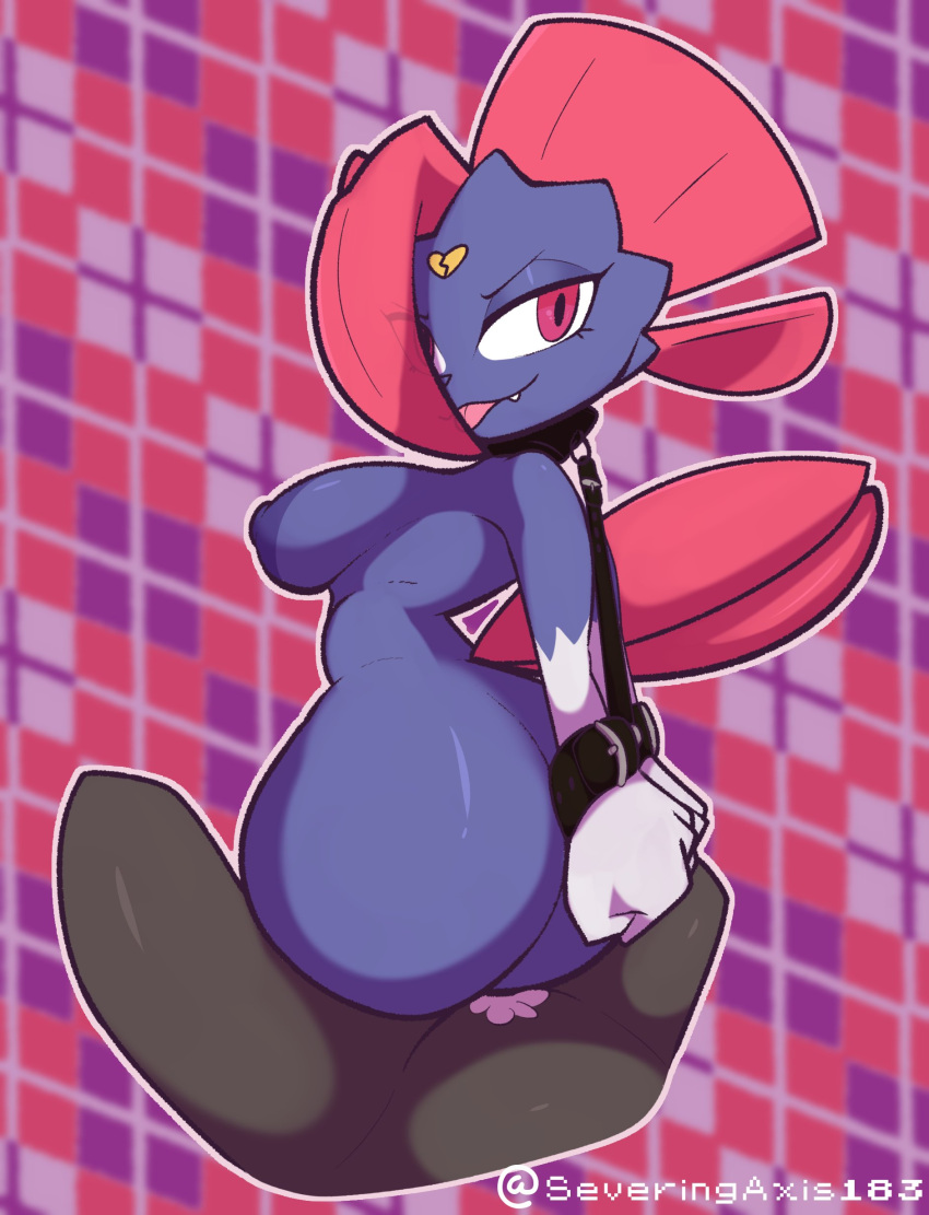 absurd_res anthro bdsm big_butt bondage bound breasts butt female generation_4_pokemon hair hair_over_eye hi_res huge_butt male male/female nintendo nipples one_eye_obstructed pokemon pokemon_(species) severingaxis183 weavile