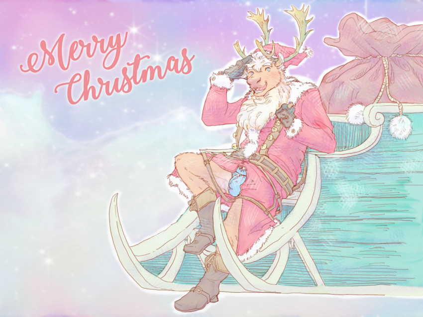 anthro antlers blush briefs bulge capreoline cervine christmas christmas_clothing christmas_headwear clothed clothing costume deer digital_media_(artwork) fur hair hat headgear headwear hi_res holidays horn humanoid humanoid_hands kemono krampus_(housamo) lavilovi lifewonders looking_at_viewer male mammal reindeer santa_costume santa_hat sleigh smile solo tokyo_afterschool_summoners underwear video_games youl yule_(tas)