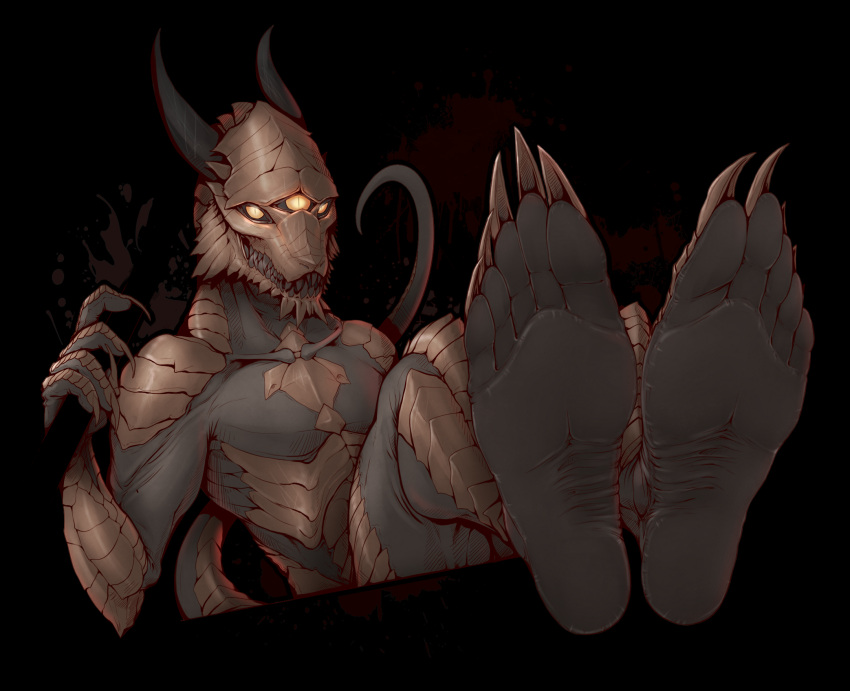 ambiguous_gender anthro barefoot claws dark_souls dragon feet foot_fetish foot_focus fromsoftware grin hi_res horn kredri nude paws scalie simple_background smile soles solo teeth toe_claws toes video_games