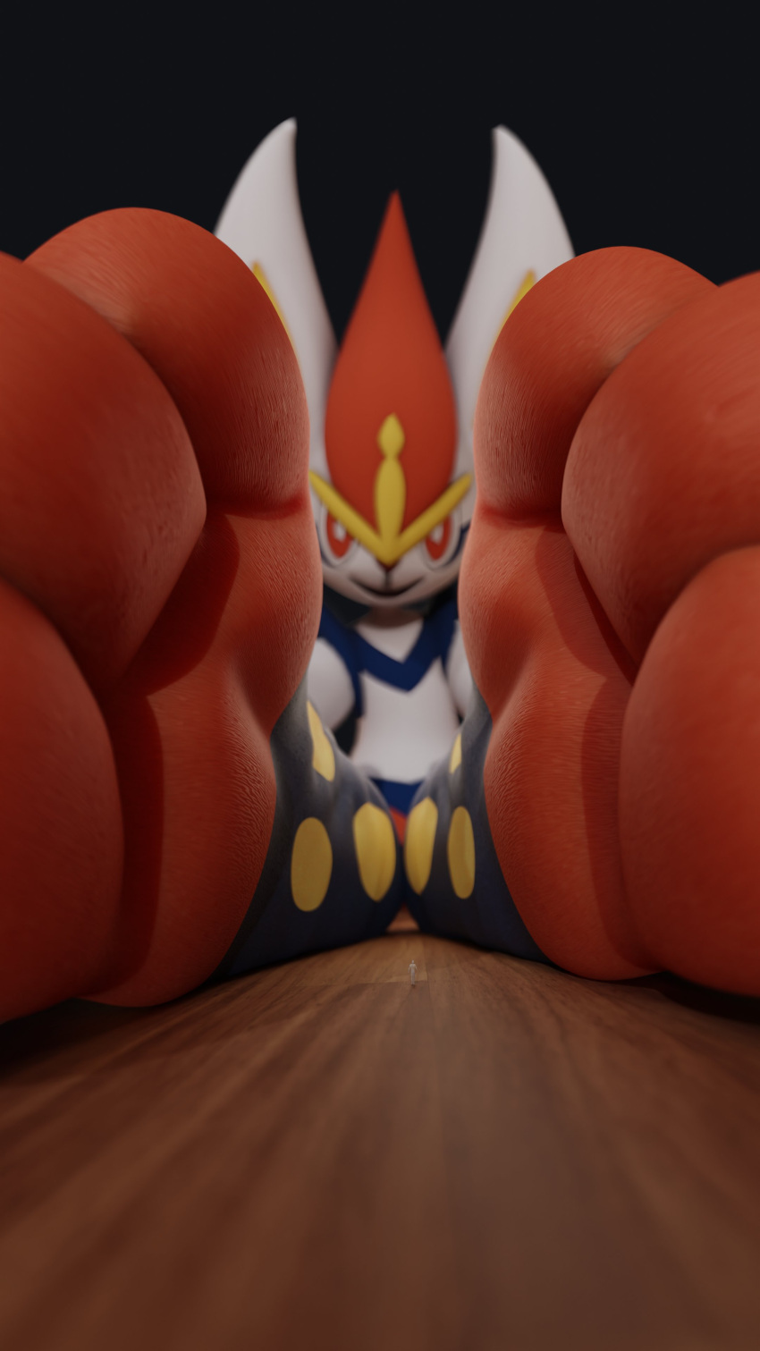 3_toes absurd_res ambiguous_gender anthro between_feet cinderace duo extreme_size_difference feet foot_fetish foot_focus generation_8_pokemon hi_res larger_ambiguous macro micro micro_on_macro nintendo paws pokemon pokemon_(species) rellth size_difference smaller_ambiguous soles toes