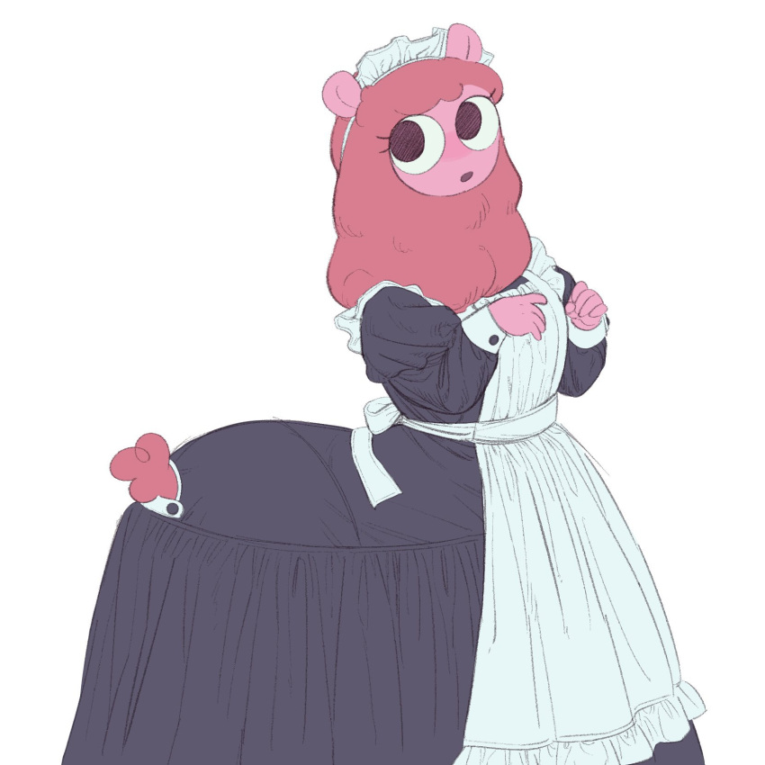 2022 20daysapple alpaca alpaca_taur camelid camelid_taur centaurworld clothing female fur hi_res maid_uniform mammal mammal_taur netflix pink_body pink_fur pink_skin pink_wool simple_background solo taur uniform wammawink white_background wool_(fur)