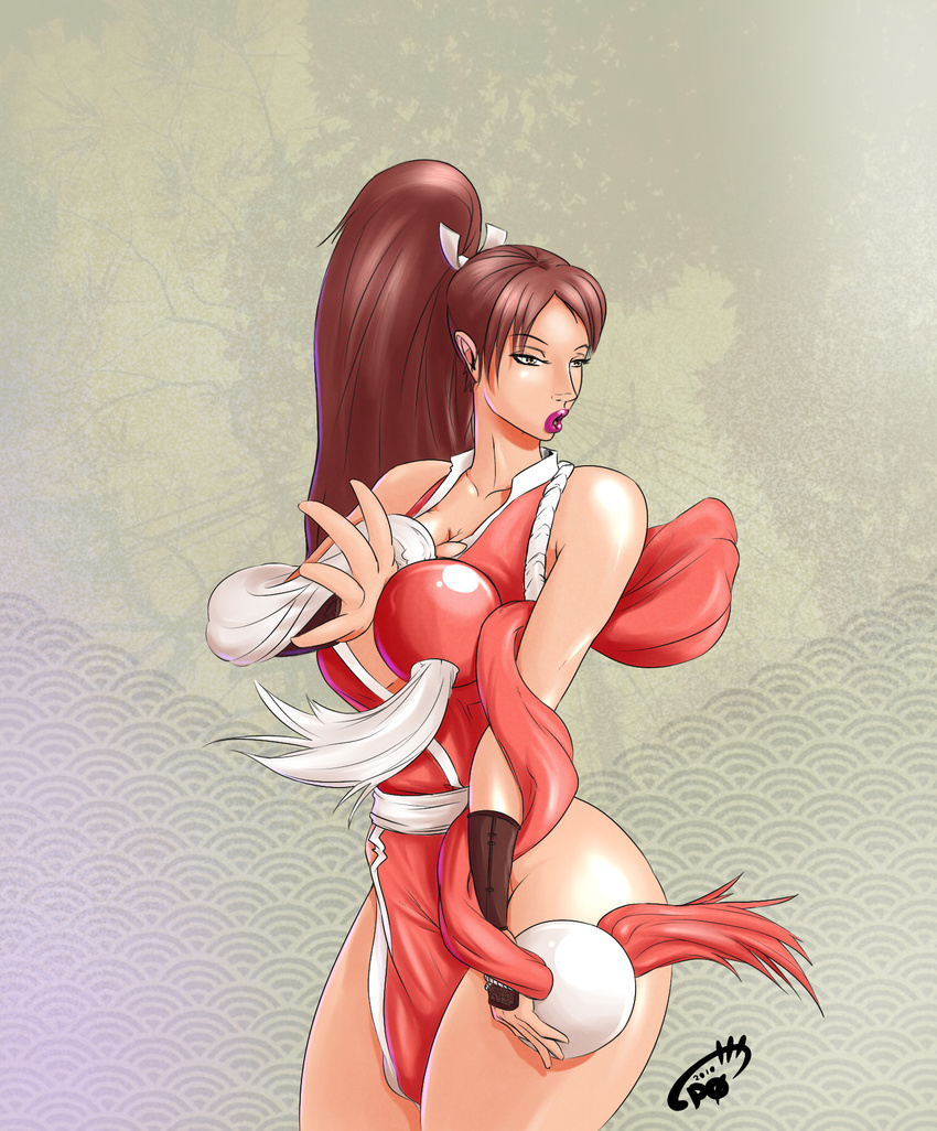 breasts brown_eyes brown_hair fatal_fury gloves hips king_of_fighters mai ponytail pzero shiranui_mai snk