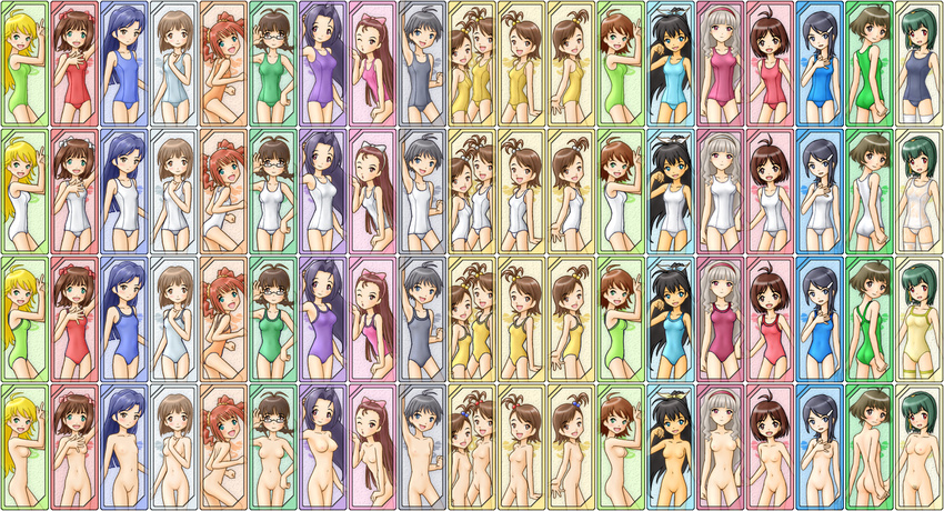 absolutely_everyone akizuki_ritsuko akizuki_ryou alternate_hairstyle amami_haruka awakened_miki everyone futami_ami futami_mami ganaha_hibiki hagiwara_yukiho hidaka_ai highres hoshii_miki idolmaster idolmaster_dearly_stars idolmaster_ds idolmaster_sp kikuchi_makoto kisaragi_chihaya minase_iori miura_azusa mizutani_eri nude one-piece one-piece_swimsuit otonashi_kotori pubic_hair shijou_takane siblings swimsuit takatsuki_yayoi thighhighs trap twins