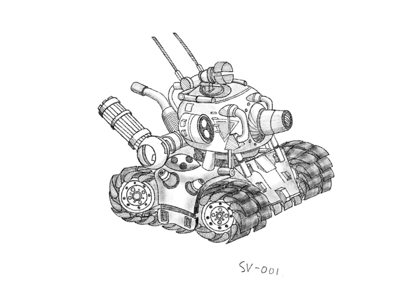 cannon caterpillar_tracks ground_vehicle gun highres machine_gun metal_slug military military_vehicle motor_vehicle simple_background siriusalpha545 sv001_(metal_slug) tank_focus vehicle_focus weapon