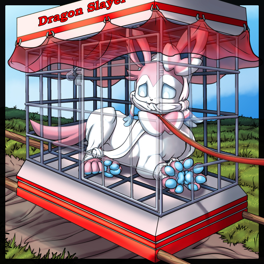 bdsm bondage bound cage caged eeveelution feral gag gagged generation_6_pokemon hi_res leash nintendo paws pokemon pokemon_(species) raptorroper sylveon