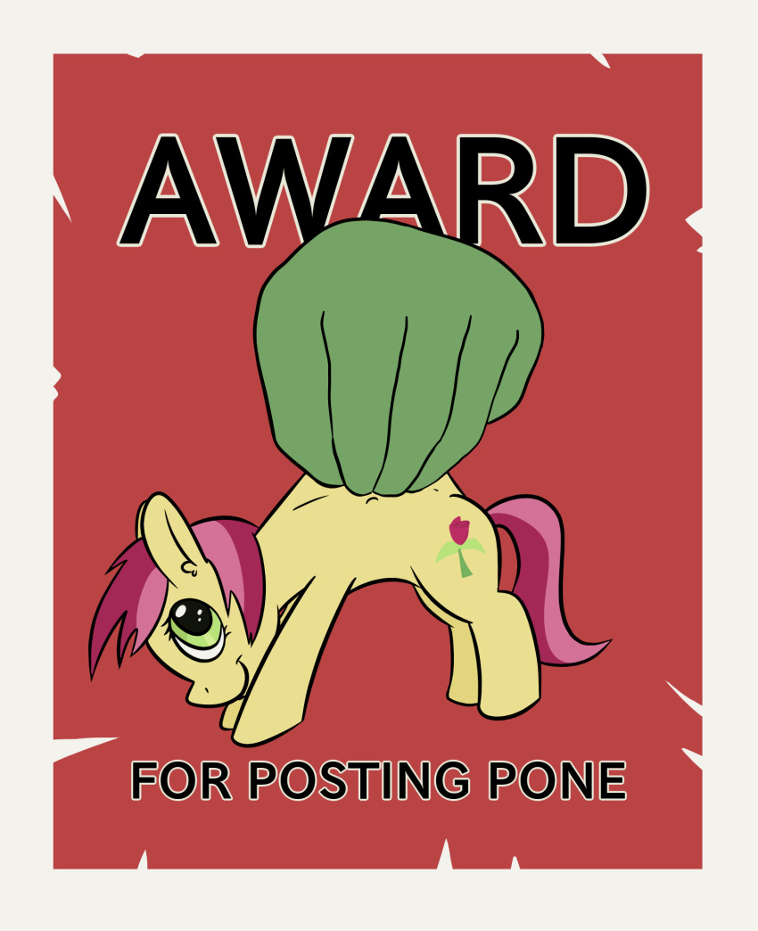 ambiguous_gender anon award digital_media_(artwork) disembodied_hand duo earth_pony equid equine female feral friendship_is_magic fur green_body green_eyes green_skin hair happy_harvey hasbro hi_res holding_another horse human larger_ambiguous looking_up mammal my_little_pony ponification pony poster red_hair rose_(mlp) simple_background size_difference smaller_female yellow_body yellow_fur