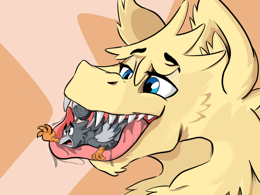 2019 avian bodily_fluids digital_media_(artwork) dragon duo female feral fur furred_dragon gryphon hi_res inside_mouth internal male mythological_avian mythology open_mouth oral_vore saliva simple_background size_difference slimewiz tan_body tan_fur teeth tongue tongue_out vanilla_(drachenfyr) vax_(thegryphonlord) vore wings