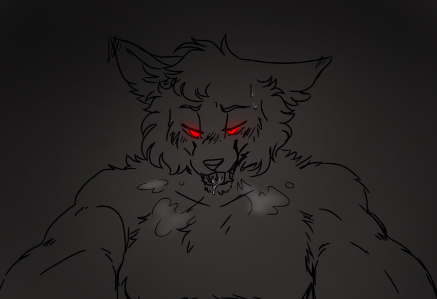 blush bodily_fluids breath canid canine canis castilho line_art male mammal muscular muscular_male panting red_eyes solo sweat sweaty_face underview wolf xphantomk