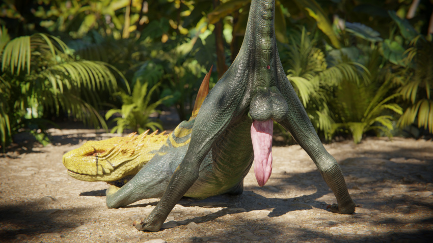 16:9 3d_(artwork) 4k absurd_res anus balls big_penis blender_(software) blender_cycles butt capcom detailed detailed_background digital_media_(artwork) fanged_wyvern feral genitals hi_res huge_filesize integlol inviting jack-o'_pose jagras lizard male monster_hunter penis pink_penis pose presenting presenting_anus presenting_balls presenting_hindquarters presenting_penis realistic rendered reptile saggy_balls scales scalie smug smug_expression smug_face smug_grin solo spread_legs spreading widescreen