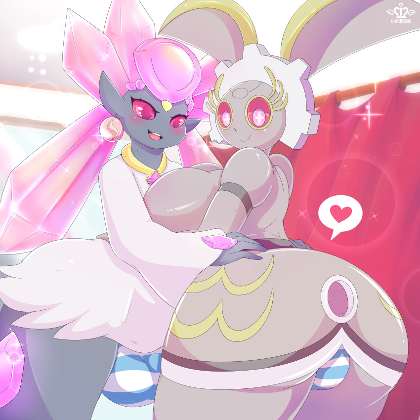 &lt;3 1:1 2019 absurd_res alternate_species android balls_outline big_breasts big_butt blush bottomwear breasts bulge butt camel_toe citrine_(purplebird) clothed clothing curtains detailed_background diancie duo elemental_creature female forehead_gem gear gem generation_6_pokemon generation_7_pokemon genital_outline girly grey_body hi_res huge_breasts huge_butt huge_thighs humanoid humanoid_on_humanoid humanoidized inside jewelry legendary_pokemon lens_flare looking_at_viewer machine magearna male male/female mega_stone metallic_body mineral_fauna mirror necklace nikkibunn nintendo opal_(luckyabsol) open_mouth open_smile orb panties pattern_bottomwear pattern_clothing pattern_panties pattern_underwear pink_eyes pink_sclera pokemon pokemon_(species) pseudo_clothing pseudo_hair robot smile sparkles standing striped_bottomwear striped_clothing striped_panties striped_underwear stripes thick_thighs underwear wide_hips