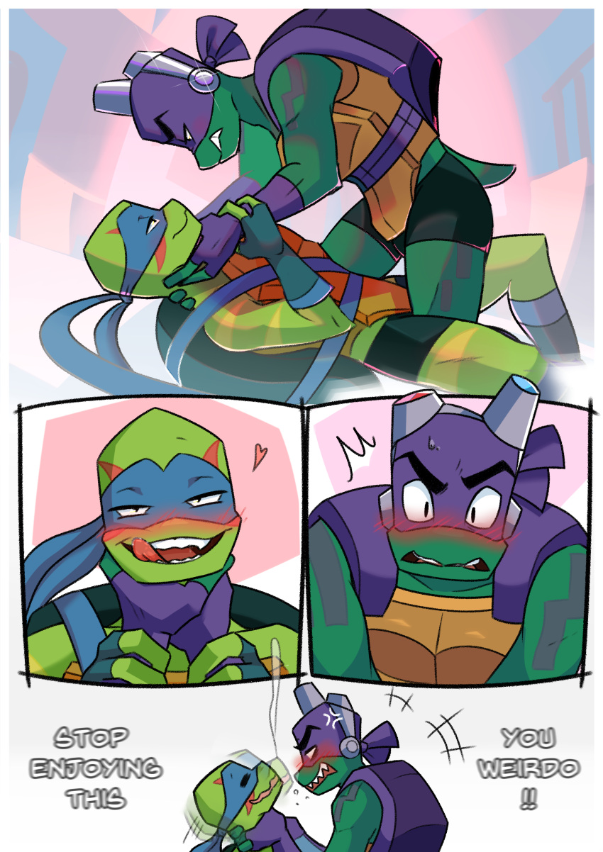 absurd_res anthro asphyxiation blush brother brothers choking donatello_(tmnt) duo hi_res leonardo_(tmnt) male reptile scalie sibling teenage_mutant_ninja_turtles threek turtle