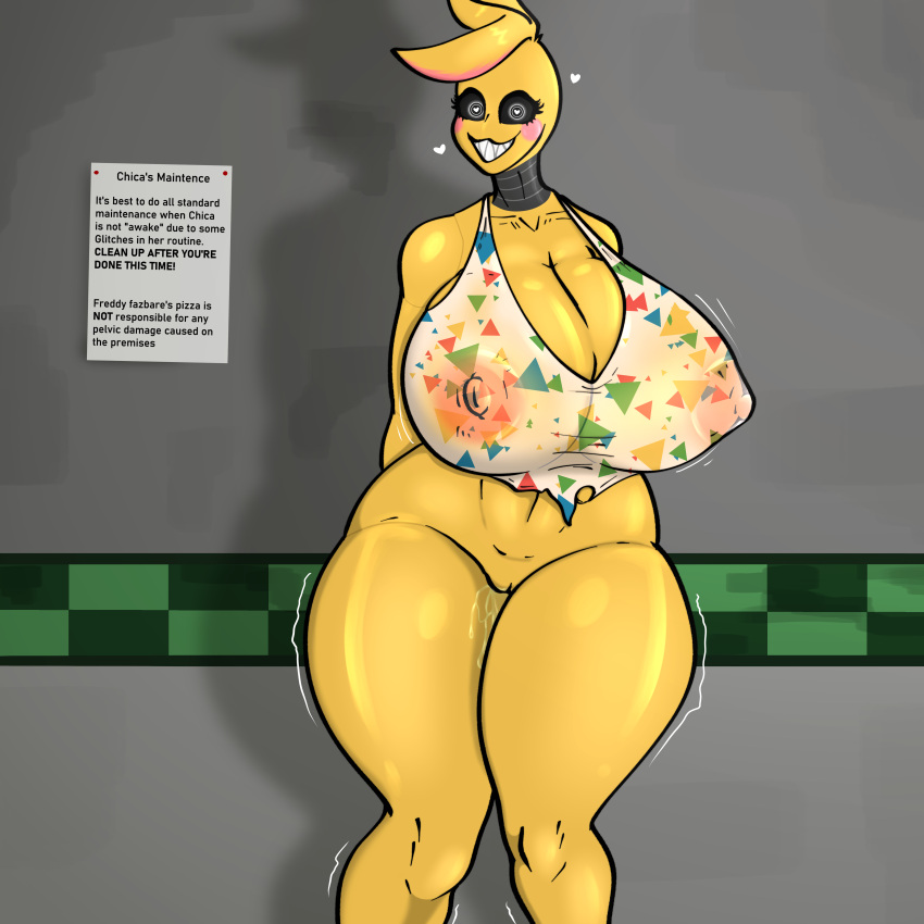 &lt;3 &lt;3_eyes 2022 absurd_res animatronic anthro avian big_breasts bird bodily_fluids breasts chicken clothing curvaceous curvy_figure digital_media_(artwork) erect_nipples female five_nights_at_freddy's five_nights_at_freddy's_2 galliform gallus_(genus) genital_fluids hi_res huge_breasts jigglephysics looking_at_viewer machine nipple_outline nipples phasianid pussy_juice robot scottgames shaking smile smiling_at_viewer solo thick_thighs toy_chica_(fnaf) translucent translucent_clothing voluptuous wide_hips