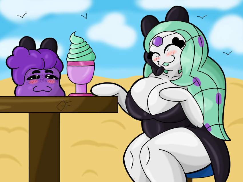 4:3 beach big_breasts blush bomba_world12 breasts chubby_female dessert ditto_(pokemon) duo fan_character female food generation_1_pokemon generation_5_pokemon hi_res ice_cream larger_female legendary_pokemon male mature_female melobun meloetta nintendo pokemon pokemon_(species) purple_body romantic romantic_couple sand seaside size_difference slightly_chubby smaller_male white_body