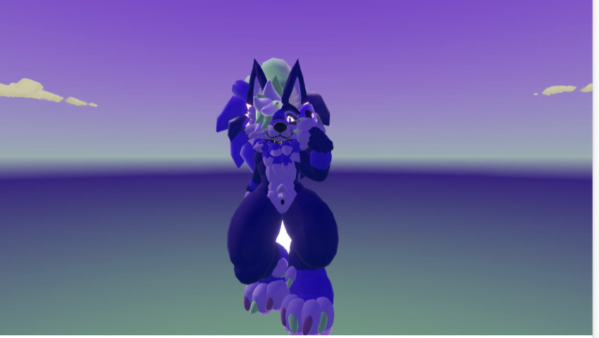 anthro canid canine canis colored_nails face_covering featureless_crotch hair hand_on_face humanoid lotusflwr male male/male mammal mask messy_hair nails nude purple_mask purple_sclera solo violet_(lotusflwr) wolf