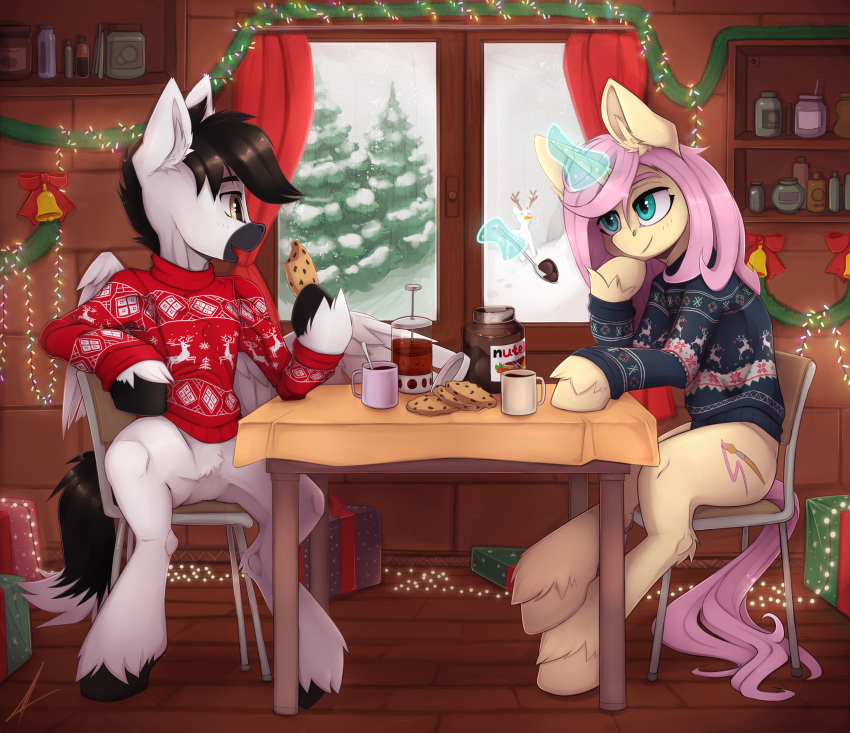 absurd_res beverage container cup duo equid equine female feral gift hasbro hi_res holidays horn horse kitchen male mammal midnightflight my_little_pony new_year new_year_2023 nutella pegasus pony tea tea_cup unicorn wings