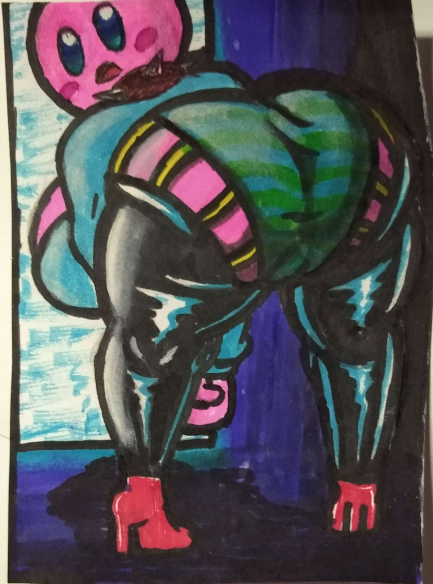 2022 absurd_res anthro big_butt butt clothed clothing diamondtears female hi_res kirby kirby_(series) looking_back nintendo panties solo traditional_media_(artwork) underwear