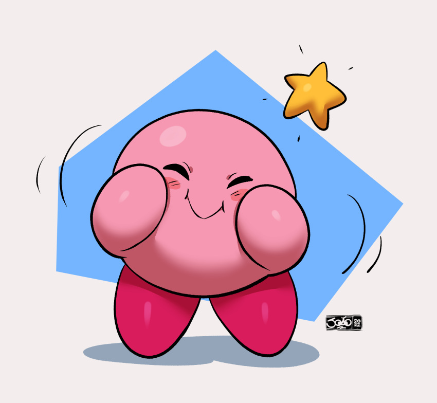 2022 ambiguous_gender blush blush_stickers eyes_closed front_view hi_res joaoppereiraus kirby kirby_(series) nintendo pink_body round_body smile solo star waddling_head