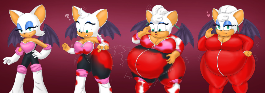 absurd_res age_difference age_progression anthro bat big_breasts breasts cleavage clothed clothing female hi_res mammal obese older_female overweight rouge_the_bat saturnxart sega solo sonic_the_hedgehog_(series) weight_gain