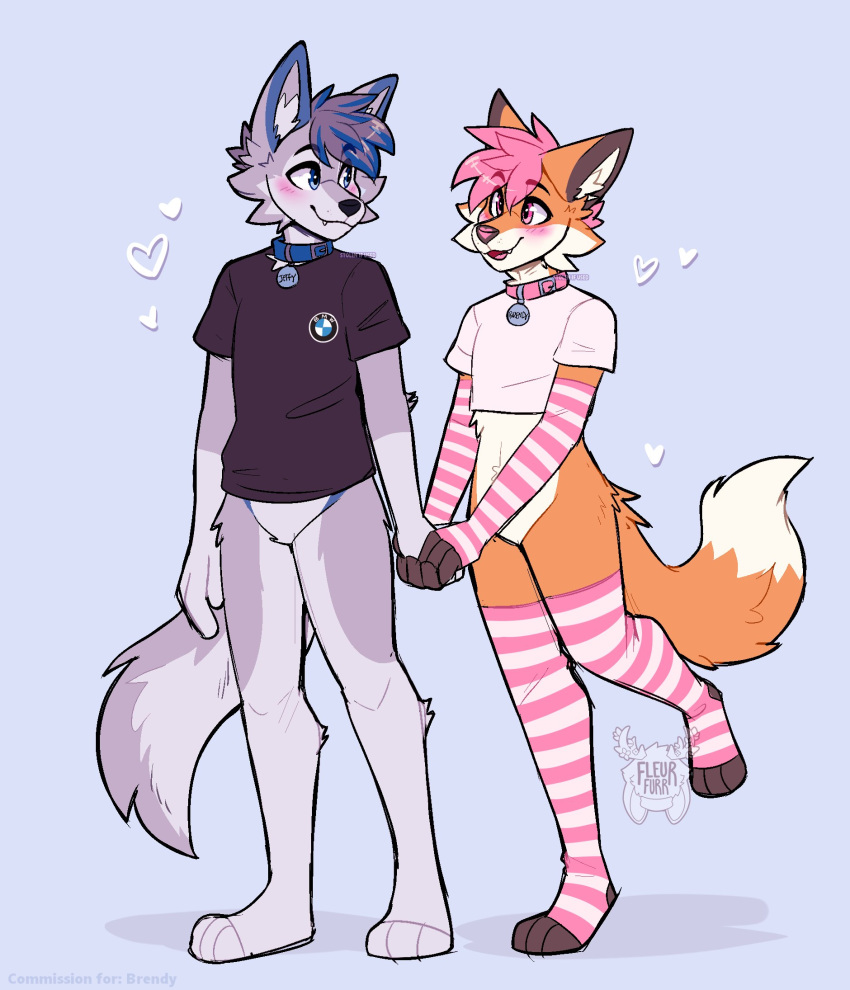 &lt;3 2022 anthro armwear bottomless canid canine clothed clothing collar crop_top duo featureless_crotch fleurfurr footwear fox girly hand_holding hi_res legwear long_socks male mammal multicolored_clothing multicolored_footwear multicolored_legwear multicolored_socks multicolored_thigh_highs multicolored_thigh_socks pattern_armwear pattern_clothing pattern_footwear pattern_legwear pattern_socks pattern_stockings pattern_thigh_highs pattern_thigh_socks pink_clothing pink_footwear pink_legwear pink_socks pink_thigh_highs pink_thigh_socks shirt simple_background socks standing stockings striped_armwear striped_clothing striped_footwear striped_legwear striped_socks striped_stockings striped_thigh_highs striped_thigh_socks stripes t-shirt thigh_highs thigh_socks topwear