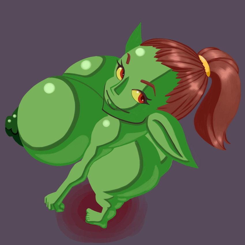 big_breasts breasts digital_media_(artwork) female goblin green_body green_skin hi_res huge_breasts humanoid hyper hyper_breasts looking_at_viewer mixiorca nipples not_furry nude short_stack simple_background smile solo yellow_sclera