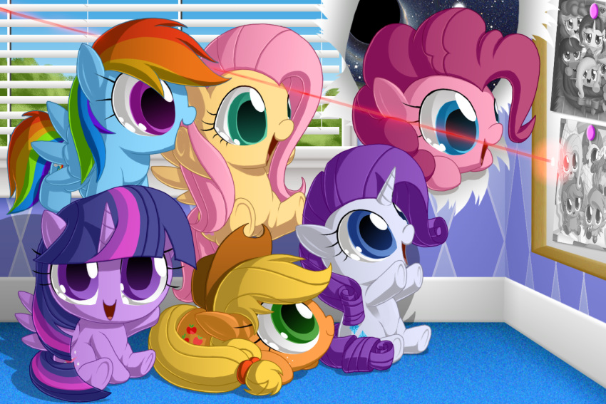 applejack_(mlp) berrypawnch blonde_hair clothing cowboy_hat equid equine feral fluttershy_(mlp) friendship_is_magic group hair hasbro hat headgear headwear horn laser mammal my_little_pony pegasus pinkie_pie_(mlp) rainbow_dash_(mlp) rarity_(mlp) twilight_sparkle_(mlp) unicorn winged_unicorn wings