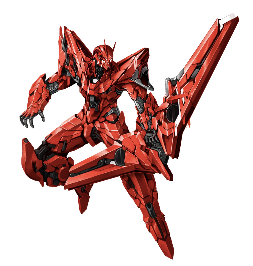 absurdres bow concept_art full_body highres holding holding_weapon large_bow mecha ningen137 no_humans original red_armor robot science_fiction simple_background solo weapon white_background