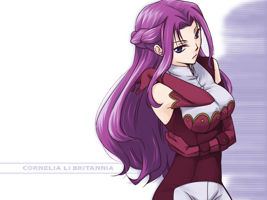 1girl breasts code_geass cornelia_li_britannia elbow_gloves female gloves joe-k long_hair purple_eyes purple_hair solo