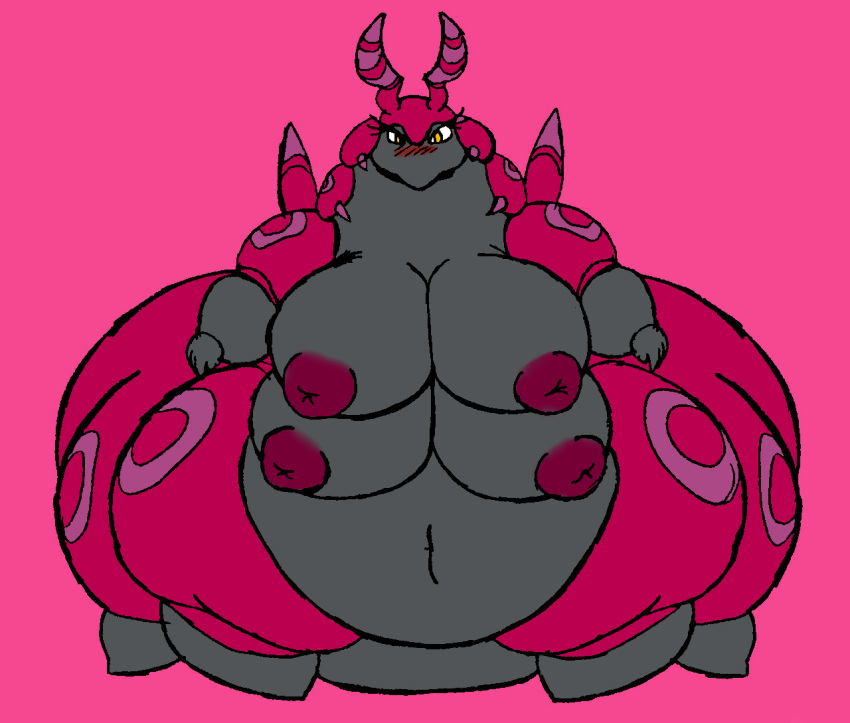 4_breasts arakasa big_breasts blush breasts darksonic19 female generation_5_pokemon looking_at_viewer multi_breast navel nintendo overweight pokemon pokemon_(species) scolipede simple_background solo taur thick_thighs